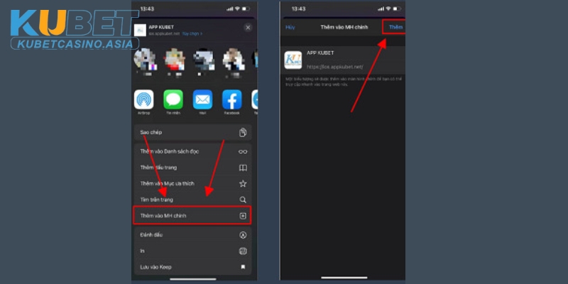 Thêm app KUBET vào màn hình chính của điện thoại